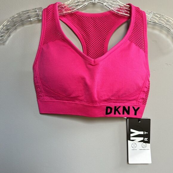 NWT DKNY SPORT Seamless Racerback Sports Bra w/ Mesh-Back in Hot Pink Small 4/6 - Picture 7 of 11